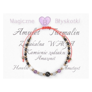 Bransoletka celebrytka TURMALIN + znak zodiaku WAGA zodiak